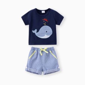 Conjunto de 2 piezas para bebé con bordado de ballena